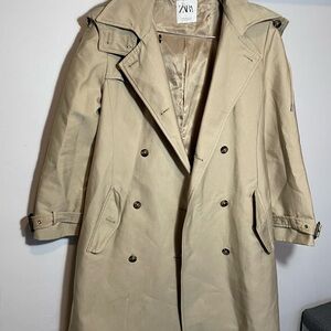 Zara Men's Beige Double-Breasted Trench Coat